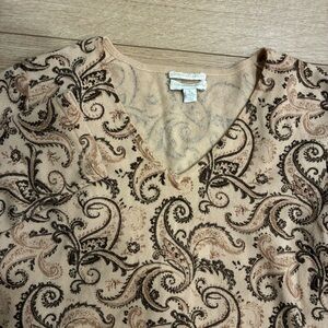 Charter Club 2-Ply 100% Cashmere V-neck Paisley tan Brown Sweater Size L